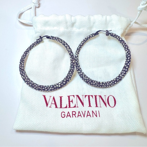 NWT Valentino Garavani Shadowshine Metal And Swarovski Crystal Hoop Earrings - Picture 1 of 14